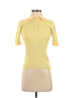 Lauren Ralph Lauren Yellow Polo Cable-Knit Short Sleeve polo sweater